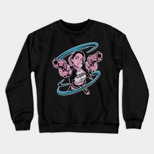 Badass Girl Blowing Bubble With Guns Pointed Up Crewneck Sweatshirt